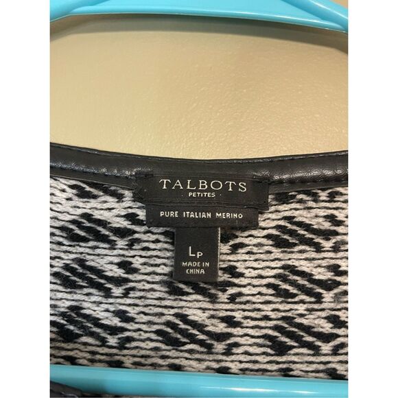 Talbots Pure Italian Merino Wool Zip Sweater Black White Petite Large - Picture 8 of 14